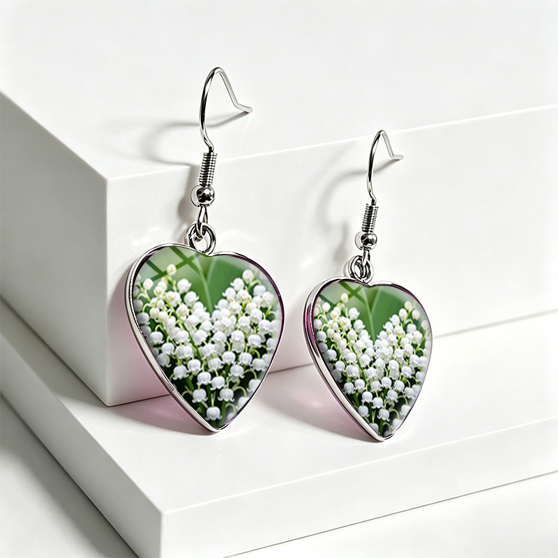 Fresh White Lily of the Valley Heart Shape Dangle Earrings